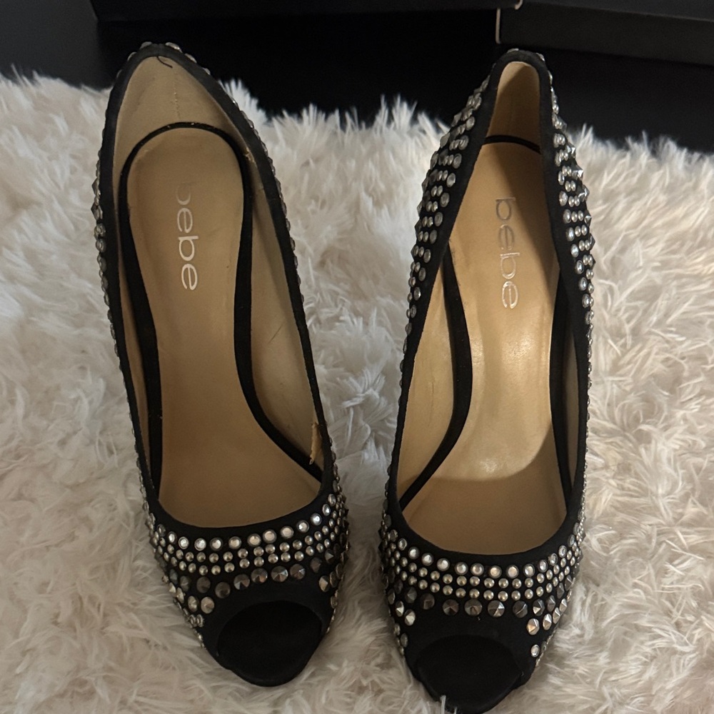Bebe Black and Silver Studded Heels
